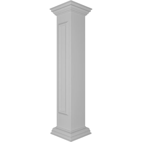 8W X 48H Straight Newel Post With Panel, Flat Capital & Base Trim (Installation Kit Included)